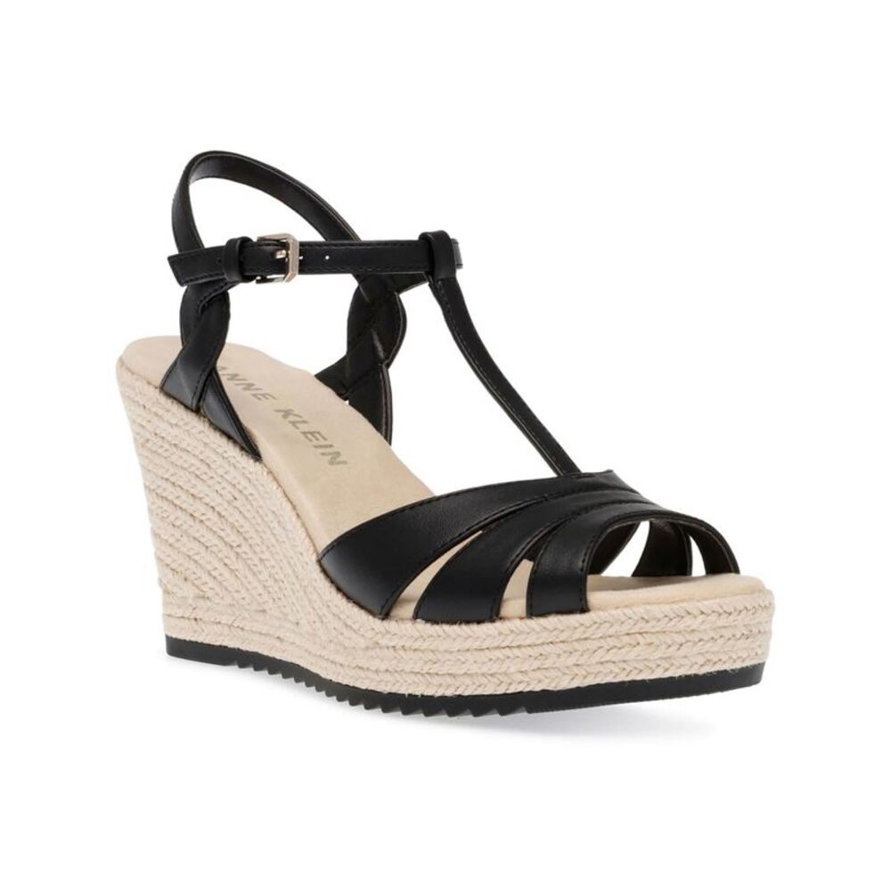NWT ANNE KLEIN Womens Black 1" Platform Waves Open Wedge Espadrille Shoes 6.5 M